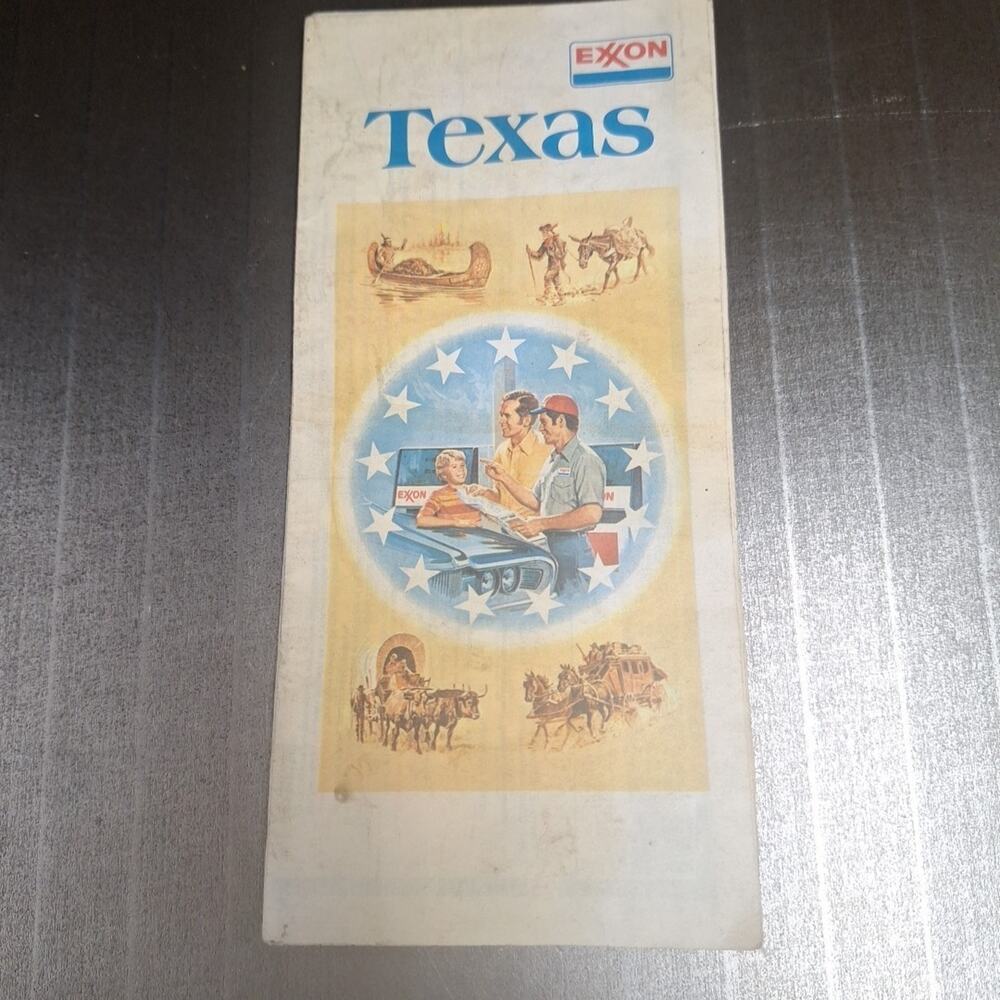 1975 EXXON Road Map TEXAS Austin San Antonio Fort Worth Houston El Paso Dallas
